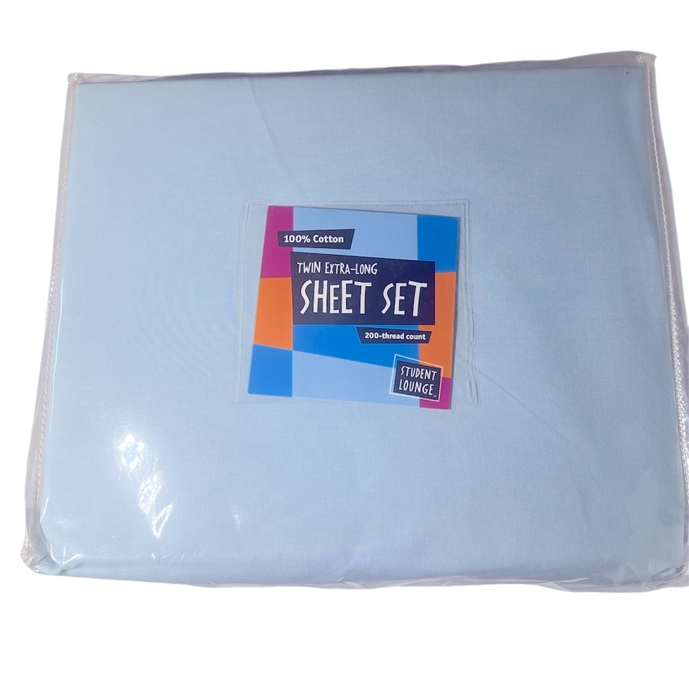 Light Blue Extra Long Twin Sheet Set with 1 Flat & 1 Fitted Sheet & Pillowcase.